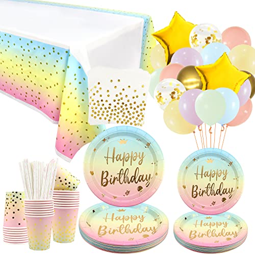 LSJDEER Goldpunkt-Regenbogen Pastell Geburtstag Party Geschirr Zubehör – Teller, Tassen, Servietten, Strohhalme, Ballon, Tischdecke für Regenbogen Pastell Geburtstag Hochzeit– für 25 Personen LSJDEER Goldpunkt-Regenbogen Pastell Geburtstag Party Geschirr Zubehör – Teller, Tassen, Servietten, Strohhalme, Ballon, Tischdecke für Regenbogen Pastell Geburtstag Hochzeit– für 25 Personen von LSJDEER