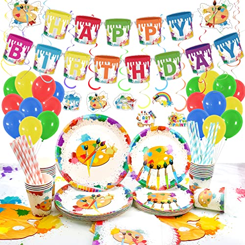 LSJDEER Kunst-Geburtstagsparty-Zubehör, Malparty-Geschirr-Set – Teller, Becher, Servietten, Strohhalm, Tischdecke, HAPPY BIRTHDAY-Banner, hängende Wirbel, Ballon für Malparty – 20 Gäste LSJDEER Kunst-Geburtstagsparty-Zubehör, Malparty-Geschirr-Set – Teller, Becher, Servietten, Strohhalm, Tischdecke, HAPPY BIRTHDAY-Banner, hängende Wirbel, Ballon für Malparty – 20 Gäste von LSJDEER