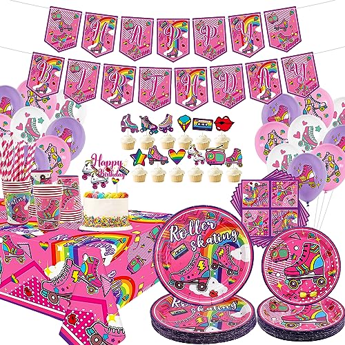 LSJDEER Rollschuh-Partyzubehör – Rollschuh-Geburtstagsparty-Dekorationen umfassen Happy Birthday-Banner, Kuchendeckel, Teller, Tassen, Servietten, Tischdecke, Ballon für Kinder und Mädchen LSJDEER Rollschuh-Partyzubehör – Rollschuh-Geburtstagsparty-Dekorationen umfassen Happy Birthday-Banner, Kuchendeckel, Teller, Tassen, Servietten, Tischdecke, Ballon für Kinder und Mädchen von LSJDEER