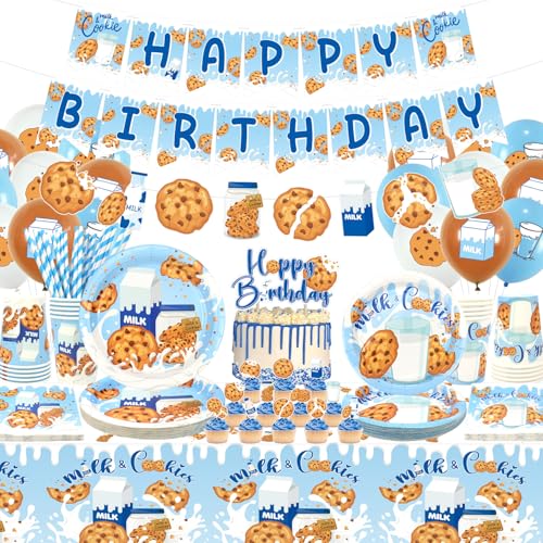 Milch und Kekse Geburtstagsparty Dekorationen, Keksmilch Partyzubehör, Teller Tassen Servietten Tischdecke Happy Birthday Banner Ballon Kuchen Topper für Milch Babyparty Dekorationen, Serves 20 Milch und Kekse Geburtstagsparty Dekorationen, Keksmilch Partyzubehör, Teller Tassen Servietten Tischdecke Happy Birthday Banner Ballon Kuchen Topper für Milch Babyparty Dekorationen, Serves 20 von LSJDEER