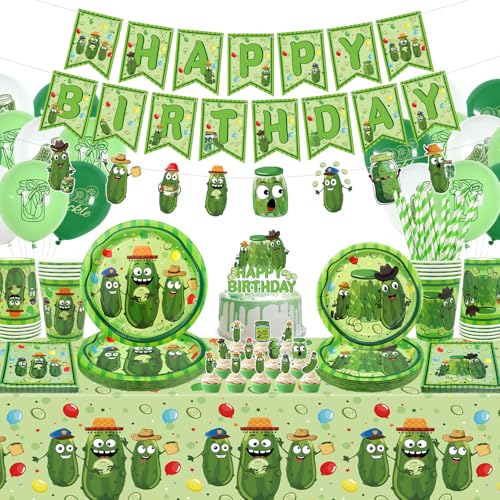 Pickle Birthday Decorations - Pickle Party Tableware, Plates Cups Napkins Pickle Party Tablecloth Happy Birthday Banner Balloons Cake Toppers for Pickle Birthday Supplie von LSJDEER