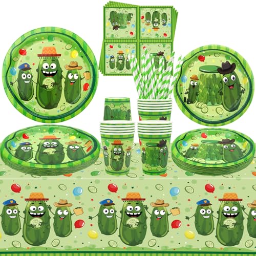 Pickle Party Supplies - Pickle Party Geschirr - Speiseteller, Desserts, Teller, Becher, Servietten, Tischdecke, Strohhalme für Dekorationen, Babyparty-Zubehör, 20 Stück (20) von LSJDEER