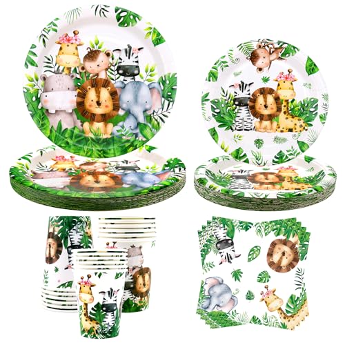 Safari Dschungel Geburtstag Geschirr-Set – Wild One 1. Geburtstag Dekorationen – Speiseteller, Desserts, Teller, Becher, Servietten für Tier-Partyzubehör, 20 Stück Safari Dschungel Geburtstag Geschirr-Set – Wild One 1. Geburtstag Dekorationen – Speiseteller, Desserts, Teller, Becher, Servietten für Tier-Partyzubehör, 20 Stück von LSJDEER