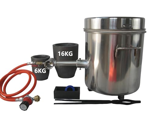 Propan-Schmelzofen Einzelbrenner, Edelstahl Gas Brennofen mit 2 Graphit-Tiegel(16KG&6KG), Gießerei-Klin für Metall Gold Silber Kupfer Aluminium Full Casting Tool Kit von LSMIITTH