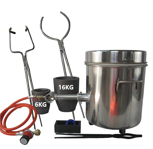 Propan-Schmelzofen Einzelbrenner mit Tiegelzange, Edelstahl Gas Brennofen mit 2 Graphit-Tiegel(16KG&6KG), Gießerei-Klin für Metall Gold Silber Kupfer Aluminium Full Casting Tool Kit von LSMIITTH