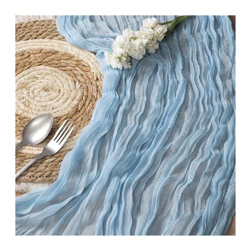 LSNNMU Gaze Tischläufer 4 Stück Gaze-Tischdecke, Strickstoff, Tischläufer, Hochzeit, Geburtstag, Party, Bankett, Dekoration, Gaze-Stoff, Voile-Tischdecke, Twist-Tischdecke(Blue,90x180CM) von LSNNMU