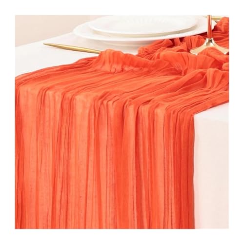 LSNNMU Gaze Tischläufer 4 Stück Gaze-Tischdecke, Strickstoff, Tischläufer, Hochzeit, Geburtstag, Party, Bankett, Dekoration, Gaze-Stoff, Voile-Tischdecke, Twist-Tischdecke(Bright Orange,90x400CM) von LSNNMU