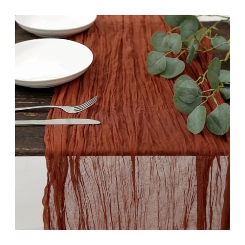 LSNNMU Gaze Tischläufer 4 Stück Gaze-Tischdecke, Strickstoff, Tischläufer, Hochzeit, Geburtstag, Party, Bankett, Dekoration, Gaze-Stoff, Voile-Tischdecke, Twist-Tischdecke(Brown,90x400CM) von LSNNMU