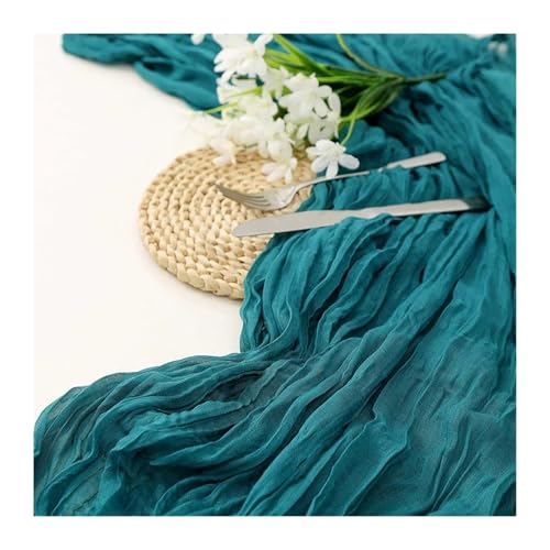 LSNNMU Gaze Tischläufer 4 Stück Gaze-Tischdecke, Strickstoff, Tischläufer, Hochzeit, Geburtstag, Party, Bankett, Dekoration, Gaze-Stoff, Voile-Tischdecke, Twist-Tischdecke(Deep Blue,90x400CM) von LSNNMU