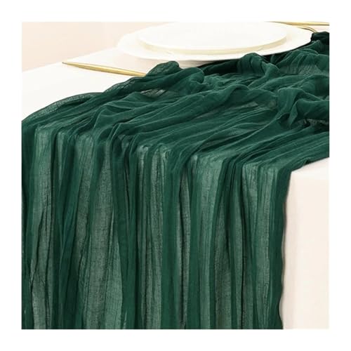 LSNNMU Gaze Tischläufer 4 Stück Gaze-Tischdecke, Strickstoff, Tischläufer, Hochzeit, Geburtstag, Party, Bankett, Dekoration, Gaze-Stoff, Voile-Tischdecke, Twist-Tischdecke(Deep Green,90X300CM) von LSNNMU