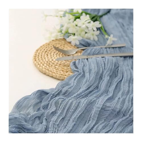 LSNNMU Gaze Tischläufer 4 Stück Gaze-Tischdecke, Strickstoff, Tischläufer, Hochzeit, Geburtstag, Party, Bankett, Dekoration, Gaze-Stoff, Voile-Tischdecke, Twist-Tischdecke(Light Blue,90X300CM) von LSNNMU