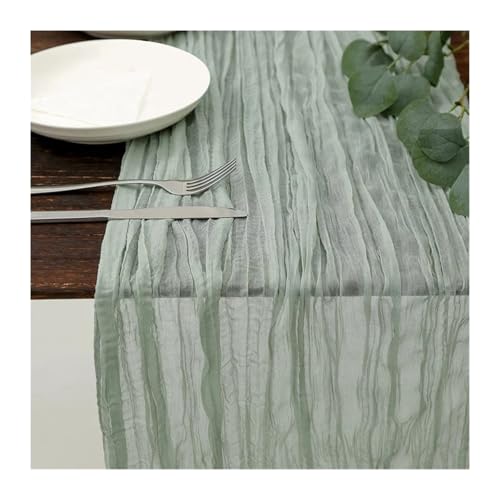 LSNNMU Gaze Tischläufer 4 Stück Gaze-Tischdecke, Strickstoff, Tischläufer, Hochzeit, Geburtstag, Party, Bankett, Dekoration, Gaze-Stoff, Voile-Tischdecke, Twist-Tischdecke(Light Green,90X300CM) von LSNNMU