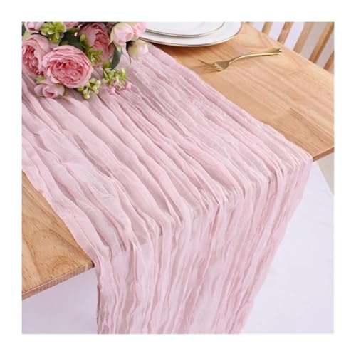 LSNNMU Gaze Tischläufer 4 Stück Gaze-Tischdecke, Strickstoff, Tischläufer, Hochzeit, Geburtstag, Party, Bankett, Dekoration, Gaze-Stoff, Voile-Tischdecke, Twist-Tischdecke(Light Pink,90X300CM) von LSNNMU