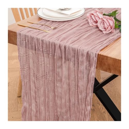 LSNNMU Gaze Tischläufer 4 Stück Gaze-Tischdecke, Strickstoff, Tischläufer, Hochzeit, Geburtstag, Party, Bankett, Dekoration, Gaze-Stoff, Voile-Tischdecke, Twist-Tischdecke(Pink,90x180CM) von LSNNMU