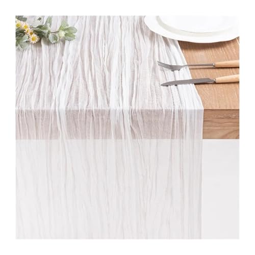 LSNNMU Gaze Tischläufer 4 Stück Gaze-Tischdecke, Strickstoff, Tischläufer, Hochzeit, Geburtstag, Party, Bankett, Dekoration, Gaze-Stoff, Voile-Tischdecke, Twist-Tischdecke(White,90x400CM) von LSNNMU