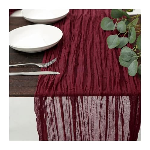 LSNNMU Gaze Tischläufer 4 Stück Gaze-Tischdecke, Strickstoff, Tischläufer, Hochzeit, Geburtstag, Party, Bankett, Dekoration, Gaze-Stoff, Voile-Tischdecke, Twist-Tischdecke(Wine Red,90x400CM) von LSNNMU