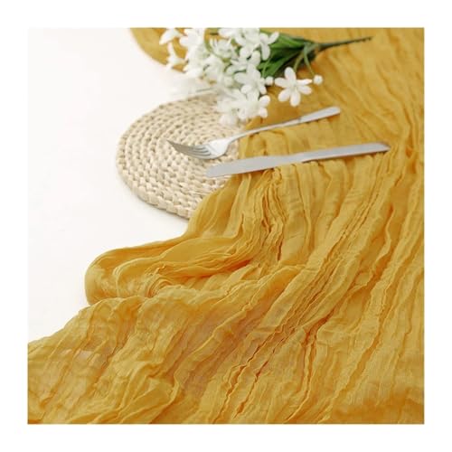 LSNNMU Gaze Tischläufer 4 Stück Gaze-Tischdecke, Strickstoff, Tischläufer, Hochzeit, Geburtstag, Party, Bankett, Dekoration, Gaze-Stoff, Voile-Tischdecke, Twist-Tischdecke(Yellow,90X300CM) von LSNNMU