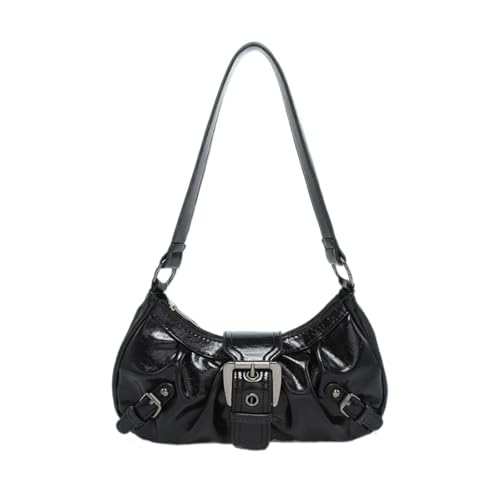 LSNNMU Halbmond-Tasche für Frauen Frauen Umhängetasche PU Leder Halbmond Tasche Plissee Unterarm Geldbörse Magnetverschluss Zipper Clutch Geldbörse Reise Pendler Tasche(Black) von LSNNMU