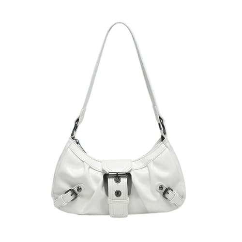 LSNNMU Halbmond-Tasche für Frauen Frauen Umhängetasche PU Leder Halbmond Tasche Plissee Unterarm Geldbörse Magnetverschluss Zipper Clutch Geldbörse Reise Pendler Tasche(White) von LSNNMU