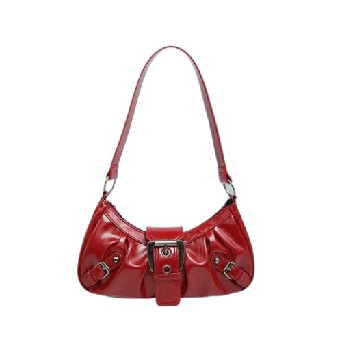 LSNNMU Halbmond-Tasche für Frauen Frauen Umhängetasche PU Leder Halbmond Tasche Plissee Unterarm Geldbörse Magnetverschluss Zipper Clutch Geldbörse Reise Pendler Tasche(Wine Red) von LSNNMU
