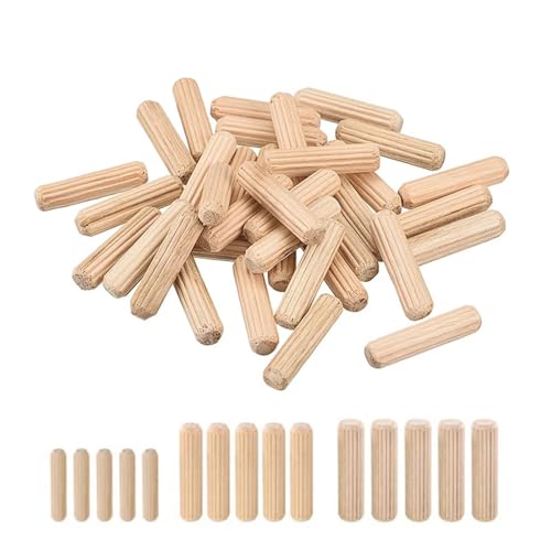 LSNNMU Holzdübel 50 Stück Holzdübelstifte for Schränke und Schubladen, rund, geriffelt, mit abgeschrägten Enden, for Holzhandwerk, Dübelstifte, Stangen, Möbelbeschläge(4x20mm) von LSNNMU