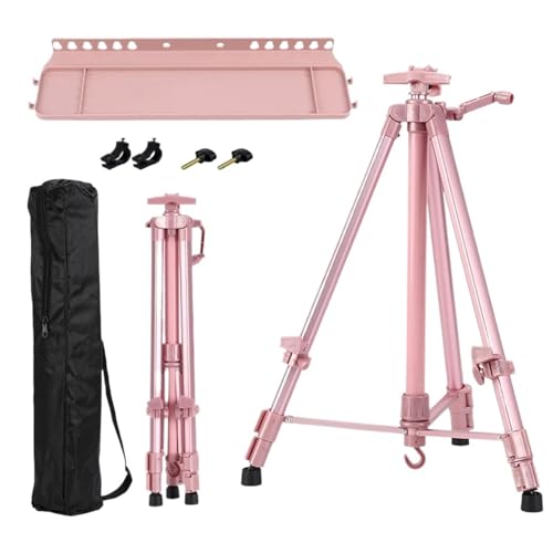 LSNNMU Kunst Staffeleiständer Faltbarer Reise-Aluminiumlegierungs-justierbarer tragbarer Skizzen-Staffelei-Ständer aus Metall for den Innen- und Außenbereich for Künstlermalerei(C with Pink Tray) von LSNNMU