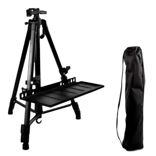 LSNNMU Kunst Staffeleiständer Tragbare Metall-Skizzen-Staffelei, Ständer, 50–150 cm, verstellbar, faltbar, Reise-Aluminiumlegierung for Outdoor-Malerei, Künstler, Kunstbedarf(Black with Tray) von LSNNMU