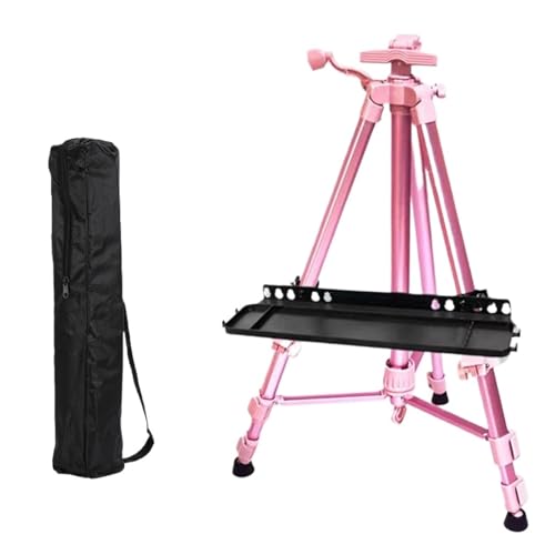 LSNNMU Kunst Staffeleiständer Tragbare Metall-Skizzen-Staffelei, Ständer, 50–150 cm, verstellbar, faltbar, Reise-Aluminiumlegierung for Outdoor-Malerei, Künstler, Kunstbedarf(Pink with Tray) von LSNNMU