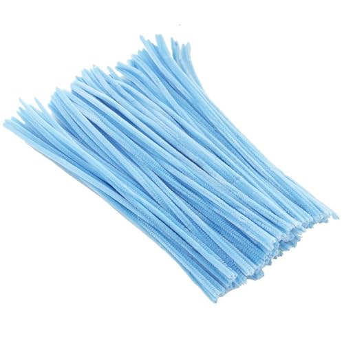 LSNNMU Pfeifenreiniger 100 Stück 30 cm gedrehter Draht, Chenille-Stiele, Pfeifenreiniger, Plüschstäbchen, Spielzeug, handgefertigtes Material, DIY-Bastelbedarf(Light Blue) von LSNNMU