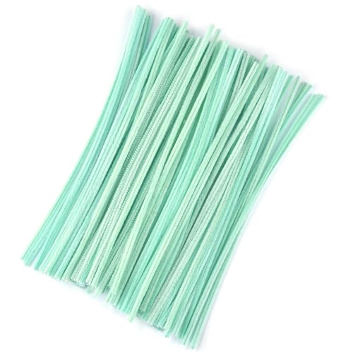 LSNNMU Pfeifenreiniger 100 Stück Chenille-Stiele, DIY Amboss, Draht, Bastelrohr, kreatives Hobby, Kinder, Plüschstäbchen, Chenille-Stäbchen(Light Green) von LSNNMU