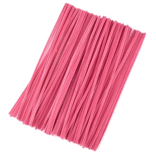 LSNNMU Pfeifenreiniger 100 Stück Chenille-Stiele, DIY Amboss, Draht, Bastelrohr, kreatives Hobby, Kinder, Plüschstäbchen, Chenille-Stäbchen(PINK RED) von LSNNMU