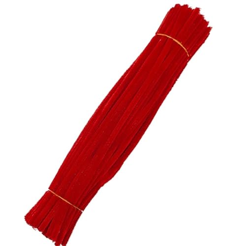 LSNNMU Pfeifenreiniger 200 Stück Plüschstäbchen, Bunte Chenille-Stiele, Rohr, Plüschstiel, Draht, Twist-Stick, Streifen, DIY-Handwerk, Lernspielzeug(Red) von LSNNMU