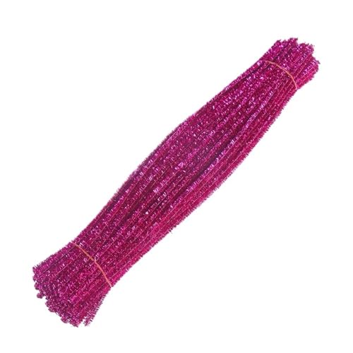 LSNNMU Pfeifenreiniger 50/100 Stück Glitzer-Chenille-Stiele, Pfeifenreiniger, Plüsch-Lametta-Stiele, DIY-Bastelbedarf, Spielzeug, Chenille-Stiele(Rose Red,100pcs) von LSNNMU