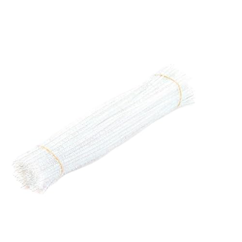 LSNNMU Pfeifenreiniger 50/100 Stück Glitzer-Chenille-Stiele, Pfeifenreiniger, Plüsch-Lametta-Stiele, DIY-Bastelbedarf, Spielzeug, Chenille-Stiele(White,50pcs) von LSNNMU