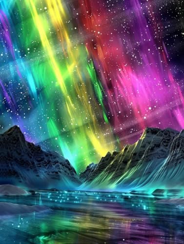Diamond Painting Aurora, 5D Diamond Painting Erwachsene Sternenhimmel, DIY Stickerei Kreuzstich Sets, Full Drill Diamant Bastelset Erwachsene, Mosaikherstellung, für Zimmer Deko, 40X50 cm W-5052 von LSPKKYOU