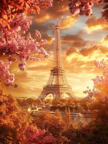 Diamond Painting Eiffelturm, 5D Diamond Painting Erwachsene Sonnenuntergang, DIY Stickerei Kreuzstich Sets, Full Drill Diamant Bastelset Erwachsene, Mosaikherstellung, Geschenk, 100x130 cm E-1469 von LSPKKYOU