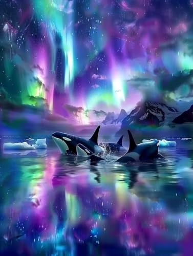 Diamond Painting Erwachsene Delphin, Diamond Painting bilder Aurora, Diy Mosaikherstellung Bastelset Erwachsene, Full Drill Stickerei Kreuzstich Sets für Zimmer Deko, Geschenke 70x95 cm F-2799 von LSPKKYOU