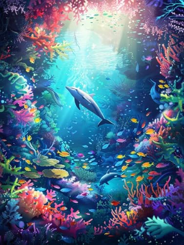 Diamond Painting Erwachsene Delphin, Diamond Painting bilder Fisch, Diy Mosaikherstellung Bastelset Erwachsene, Full Drill Stickerei Kreuzstich Sets für Zimmer Deko, Geschenke 50x65 cm G-6536 von LSPKKYOU