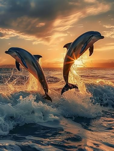 Diamond Painting Erwachsene Delphin, Diamond Painting bilder Sonnenuntergang, Diy Mosaikherstellung Bastelset Erwachsene, Full Drill Stickerei Kreuzstich Sets für Zimmer Deko, 100x135 cm C-9541 von LSPKKYOU