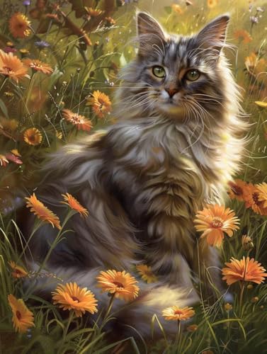 Diamond Painting Erwachsene Katze, Diamond Painting bilder Blume, Diy Mosaikherstellung Bastelset Erwachsene, Full Drill Stickerei Kreuzstich Sets für Zimmer Deko, Geschenke für Frauen 30x40 cm G-1993 von LSPKKYOU