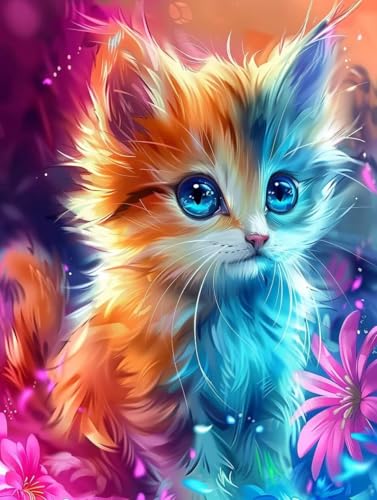 Diamond Painting Erwachsene Katze, Diamond Painting bilder Blume, Diy Mosaikherstellung Bastelset Erwachsene, Full Drill Stickerei Kreuzstich Sets für Zimmer Deko, Geschenke für Frauen 70x95 cm W-1098 von LSPKKYOU