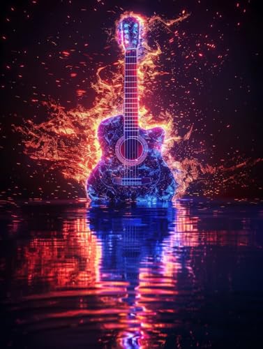 Diamond Painting Gitarre, 5D Diamond Painting Erwachsene Flamme, DIY Stickerei Kreuzstich Sets, Full Drill Diamant Bastelset Erwachsene, Mosaikherstellung, Aesthetic für Zimmer Deko, 40X50 cm 7-6319 von LSPKKYOU
