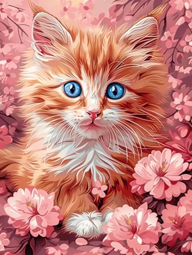Diamond Painting Katze, 5D Diamond Painting Erwachsene Blume, DIY Stickerei Kreuzstich Sets, Full Drill Diamant Bastelset Erwachsene, Mosaikherstellung, Aesthetic für Deko Wohnzimmer, 90x120 cm 8-3763 von LSPKKYOU