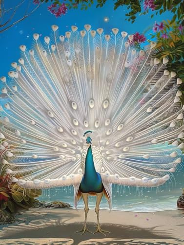 Diamond Painting Pfau, 5D Diamond Painting Erwachsene Strand, DIY Stickerei Kreuzstich Sets, Full Drill Diamant Bastelset Erwachsene, Mosaikherstellung, Aesthetic für Deko Wohnzimmer, 40X50 cm 8-2179 von LSPKKYOU