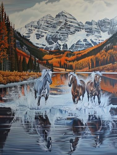 Diamond Painting Pferd, 5D Diamond Painting Erwachsene Berg, DIY Stickerei Kreuzstich Sets, Full Drill Diamant Bastelset Erwachsene, Mosaikherstellung, Aesthetic für Deko Wohnzimmer, 30x40 cm 4-6847 von LSPKKYOU