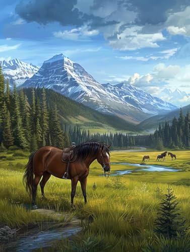 Diamond Painting Pferd, 5D Diamond Painting Erwachsene Landschaft, DIY Stickerei Kreuzstich Sets, Full Drill Diamant Bastelset Erwachsene, Mosaikherstellung, Aesthetic für Zimmer Deko, 40X50 cm 5-3628 von LSPKKYOU