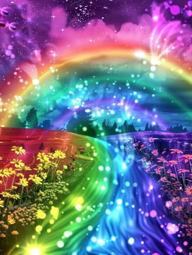 Diamond Painting Regenbogen, 5D Diamond Painting Erwachsene Blume, DIY Stickerei Kreuzstich Sets, Full Drill Diamant Bastelset Erwachsene, Mosaikherstellung, Aesthetic für Zimmer Deko, 40X50 cm 6-2996 von LSPKKYOU