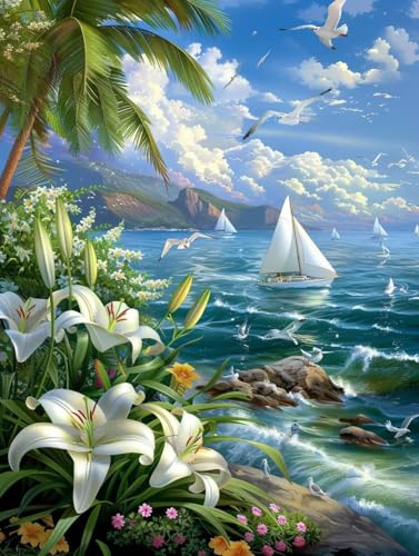 Diamond Painting Segelboot, 5D Diamond Painting Erwachsene Vogel, DIY Stickerei Kreuzstich Sets, Full Drill Diamant Bastelset Erwachsene, Mosaikherstellung, Aesthetic für Zimmer Deko, 60X70 cm O-4228 von LSPKKYOU
