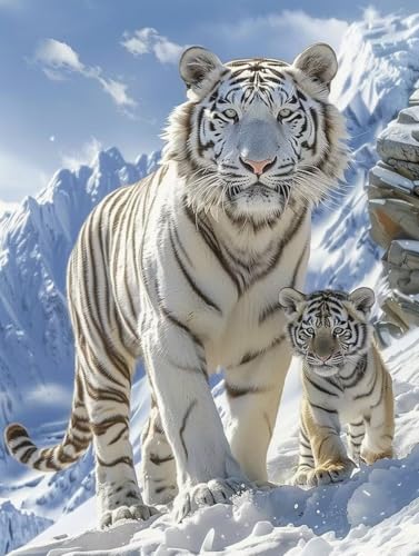 Diamond Painting Tiger, 5D Diamond Painting Erwachsene Schnee, DIY Stickerei Kreuzstich Sets, Full Drill Diamant Bastelset Erwachsene, Mosaikherstellung, Aesthetic für Zimmer Deko, 80X110 cm 9-4882 von LSPKKYOU