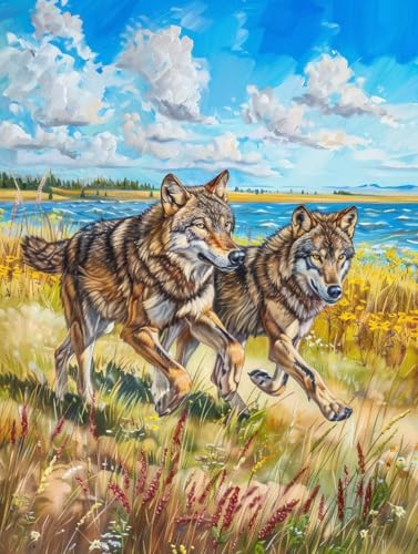 Diamond Painting Wolf, 5D Diamond Painting Erwachsene Landschaft, DIY Stickerei Kreuzstich Sets, Full Drill Diamant Bastelset Erwachsene, Mosaikherstellung, Aesthetic für Zimmer Deko, 80X110 cm 2-8770 von LSPKKYOU